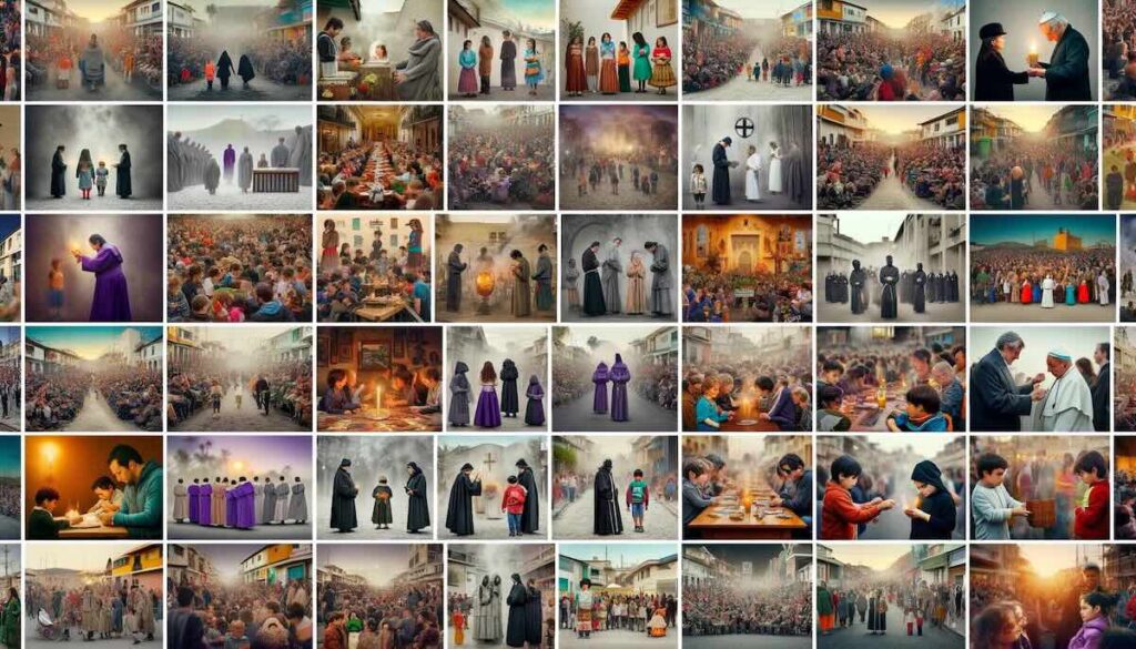 Collage of Ash Wednesday celebrations worldwide.
